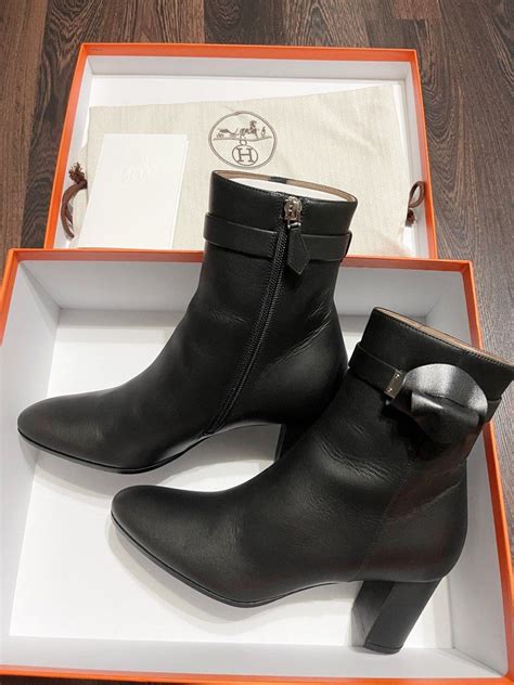 HERMES Calfskin Saint Germain Ankle Boots 38.5 Gold